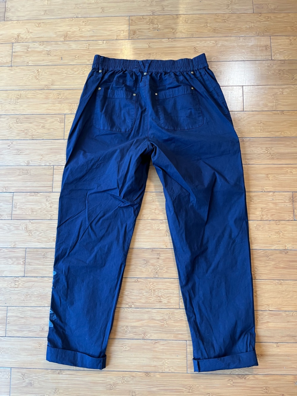 Soft Surroundings Navy Floral Embroidered Cargo Joggers - Picture 11 of 14